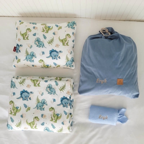 Wyprawka do przedszkola i żłobka - kołderka, poduszka, worek, ręczniczek - Dinozaury