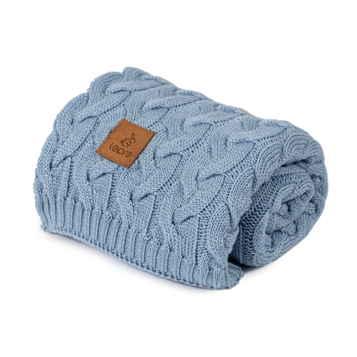 Kocyk Merino gruby splot warkocz niebieski