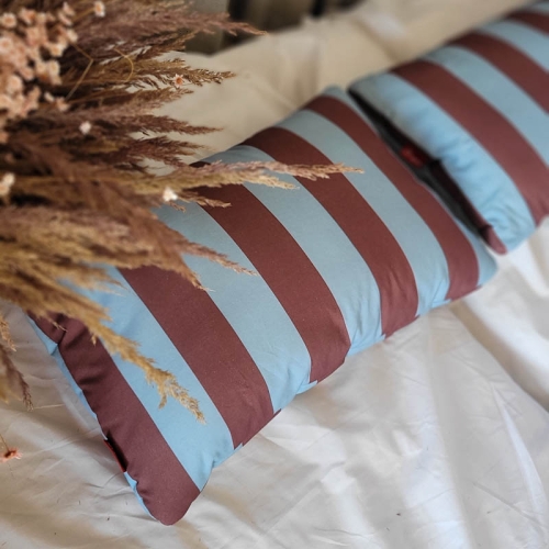 Poduszka do spania bawełniana - Pasy niebiesko - brązowe