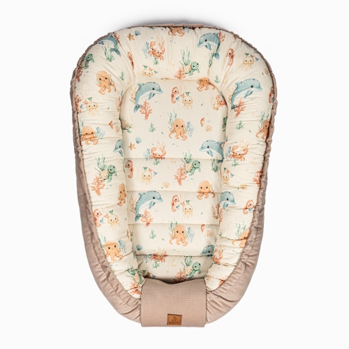 Bambusowy kokon niemowlęcy - Ocean, beżowy